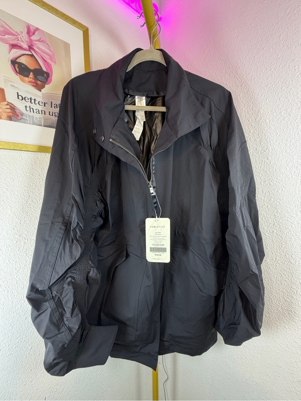 Fabletics Giana Jacket Black Utility Jacket with Zip Front NWT $160
